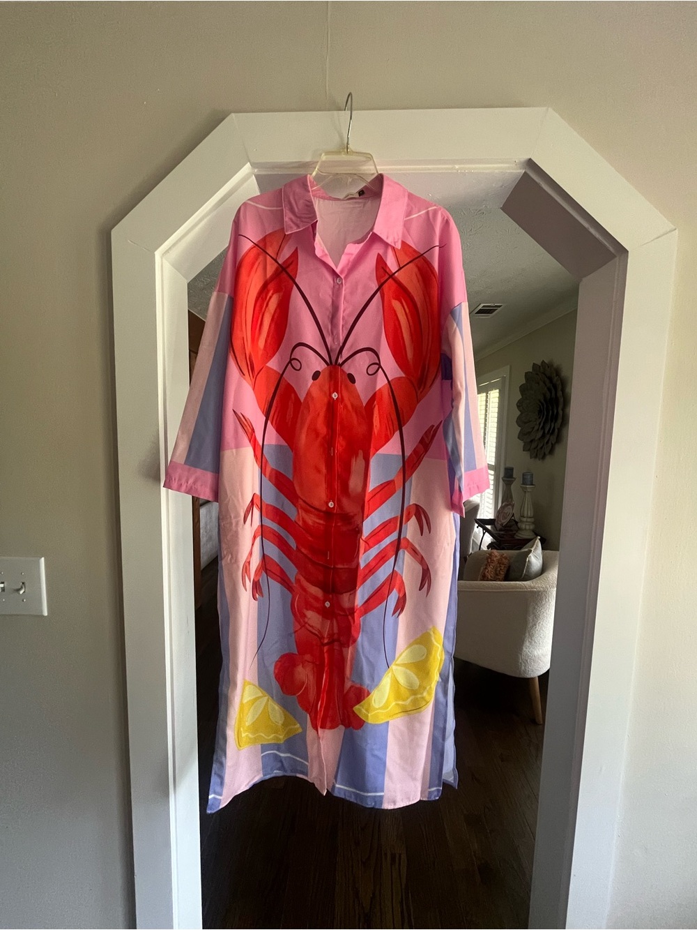 Pink Lobster Print Shirt Dress - Women